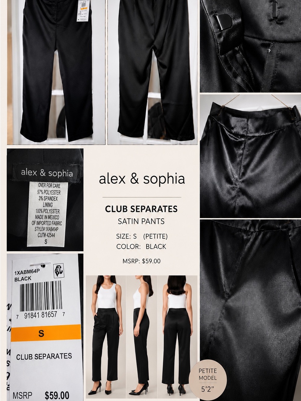 Alex & Sophia Black Satin Wide Leg Pants